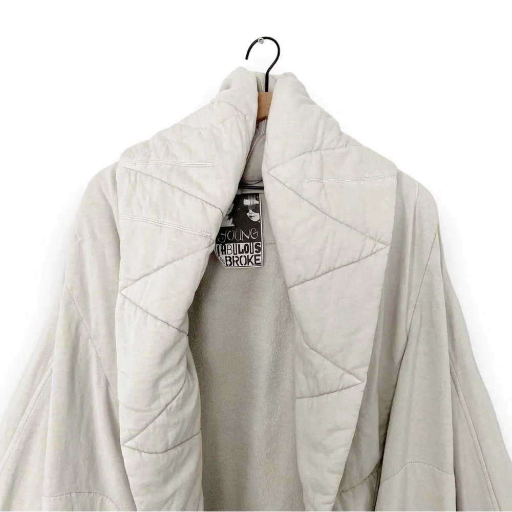 Young Fabulous & Broke Sandrine Quilted Cocoon Open Front Coat Jacket Stone M/L - Picture 3 of 8